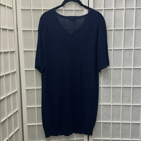State Cashmere Short Sleeve Knit V-Neck Top in Navy Blue Med EUC - Picture 7 of 9
